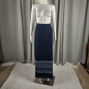 GoodClothes South West Blanket Print Fringed Hem Rear Split Blue Skirt Size 18